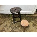 Antique milking stool and one other