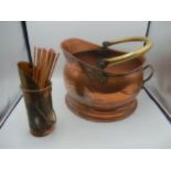 Copper fire side bucket and match holder