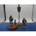 Cast metal Organ grinder and street lamp figures