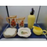 2 staffordshire jugs, soda syphon, and others