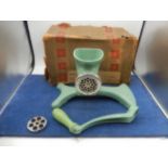 Vintage enamelled Harper food chopper no.1500 in original box with leaflet