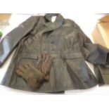 Mens Milam XXL black leather jacket and leather/fur gloves