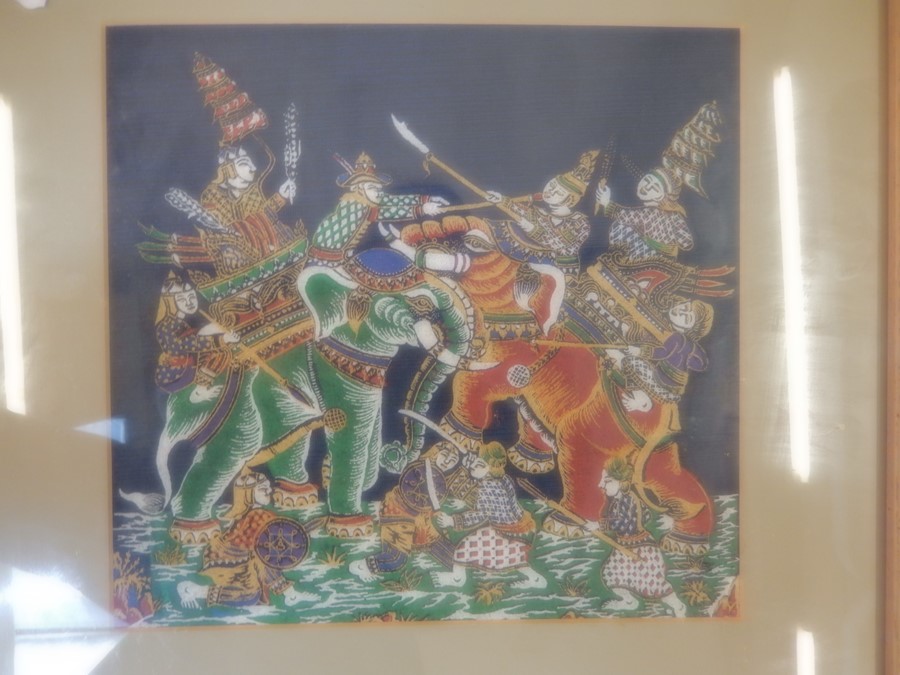 Embroidery on silk pictures and mosaic oriental warrior - Image 4 of 5