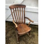 Antique elm slat back armchair