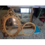 3 x mirrors 1 plastic ornate mirror, round bamboo mirror and bevelled gilt framed mirror