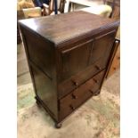 Vintage heavy oak 2 door cupboard with drawers below