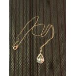 Pear shaped pendant in 9ct mount with 9ct chain ( total weight 3.2 grams)