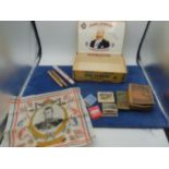 collection of smoking memorabilia including commemorative hanky, Woodbine box and cards