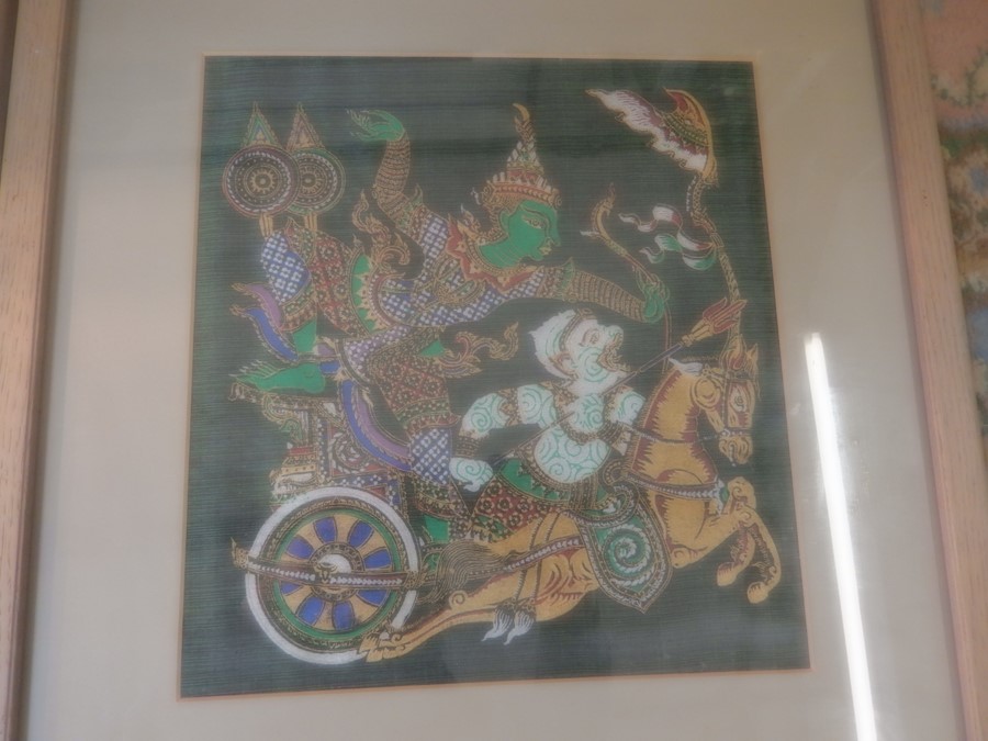 Embroidery on silk pictures and mosaic oriental warrior - Image 3 of 5