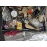 Box full of bicycle accessories