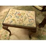 Antique stool on cabriole legs with stitch work seat