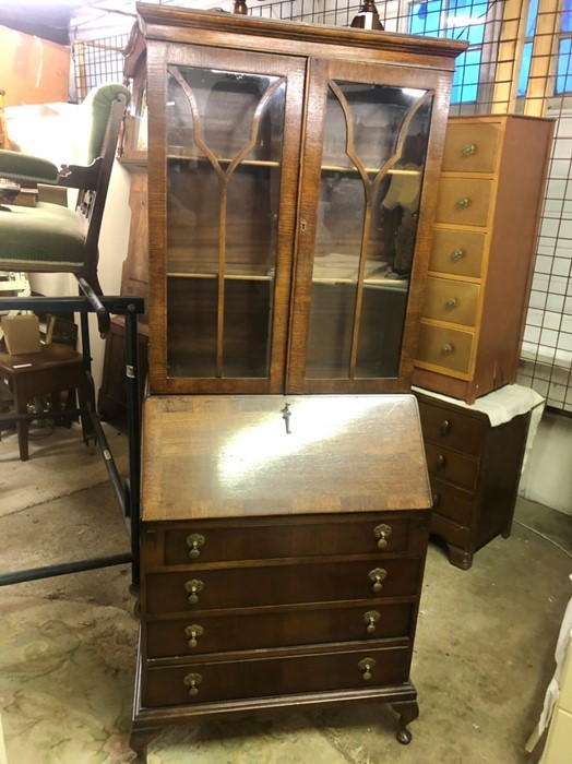 Oak Bureau Bookcase 75 inches tall 32 inches wide at base