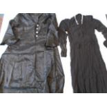 A collection of early 20th Century/1920/30s mourning clothes - Two black dresses, one with small