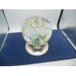 Glass Ball filled with water on metal stand ( 9 inches overall height )