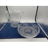 Glass ice bucket and crystal cut bowl