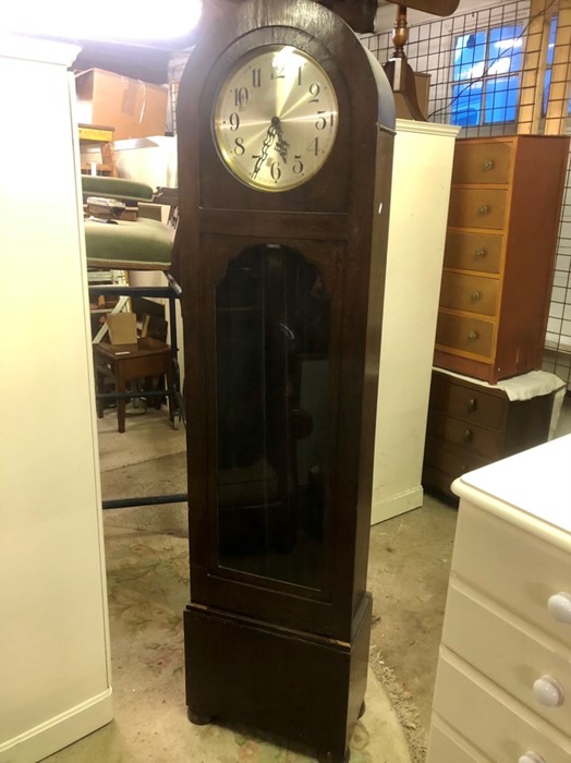 1930s Oak Deco Style Longcase Clock with 3 weights and pendulum 77 inches tall 19 wide from deceased