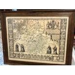 Framed black white map of Cambridgeshire 21 x 17 inches