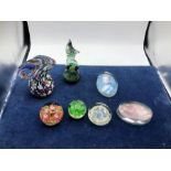 Glass Vase , 5 Paper weights and Mdina Horse