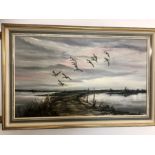 D Southgate oil on canvas geese landing