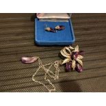 Brooch, pendant and earrings set