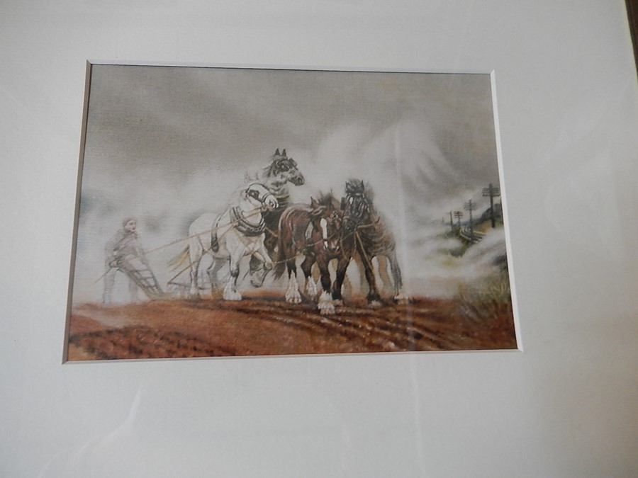 4 framed prints, 3 of horses 21x16 (print only not including mount or frame) and 1 of foxhounds - Image 5 of 6