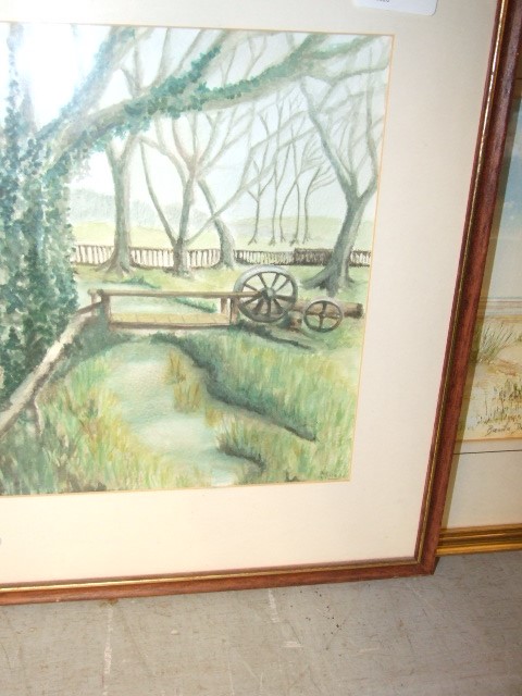 P Tofts Watercolour Bridge over stream 22 x 24 cm - Image 2 of 2