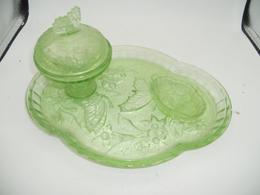 Green Glass dressing table set