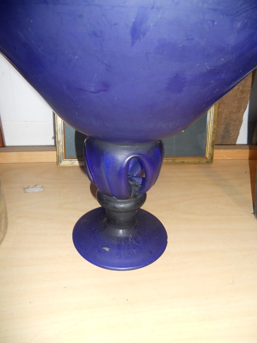 Grolsch Jug 9 inches tall and blue glass pedestal dish ( chipped on rim ) 9 inches tall - Image 2 of 4