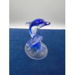 Blue Glass Dolphin 6 1/2 inches tall ( no damage )