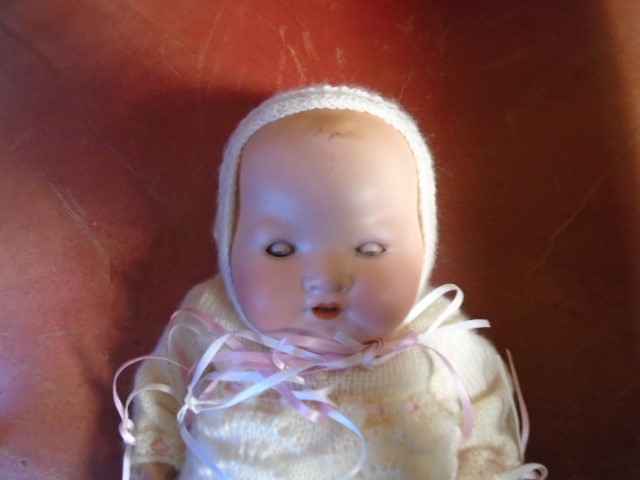 A composite bisque faced 1920's era Armand Marseille doll articulated limbs and blue sleepy eyes - Image 3 of 5