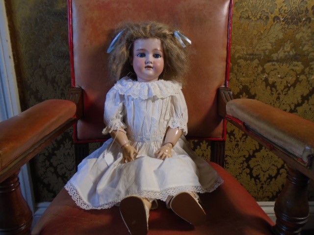 A beautiful vintage (Victorian/Edwardian era) Armand Marseille Composite doll with bisque face