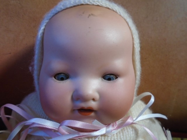 A composite bisque faced 1920's era Armand Marseille doll articulated limbs and blue sleepy eyes - Image 2 of 5