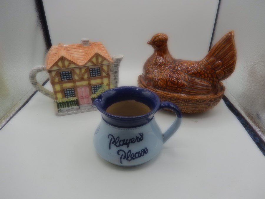 The village teapot, egg crock and players jug