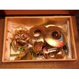 Assorted costume jewellery in wooden box