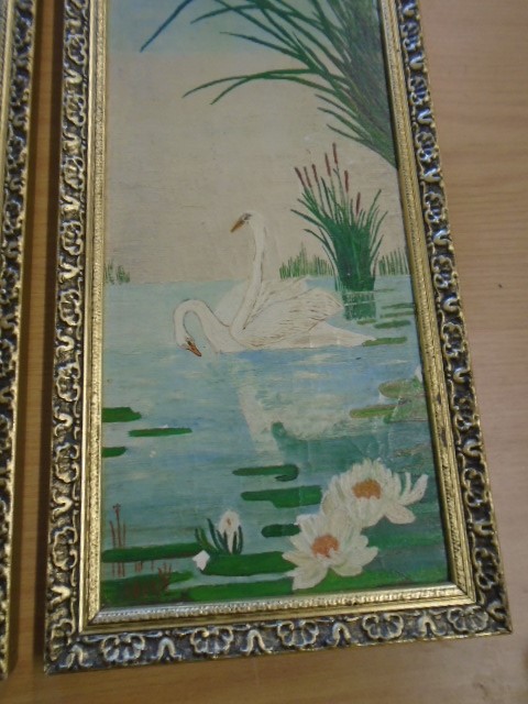 2 Oil on Board of Swans 17 1/2 x 6 1/2 inches - Image 3 of 3