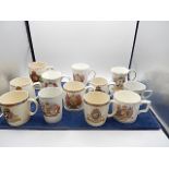 Collection of 12 commemorative mugs and beakers King George V1 and Queen Elizabeth, King Edward