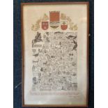 Map of Northumberland framed 25" x 16" illustrated limited edition 357 of 502 sheets by J L Carr