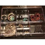 Assorted costume jewellery in plastic box with lift out tray