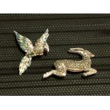 Rhinestone Antelope and Parrot Brooches