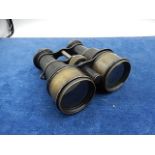 pair binoculars brass and leather (coming unstuck one side) cant make out name, Londonderry