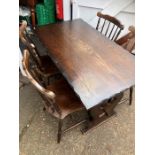 Refectory table and 4 stick back chairs