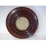 printed portrait of a lady in round mahogany frame25cm
