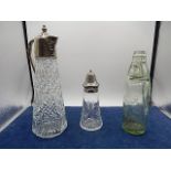 claret jug, sugar sifter and vintage bottle