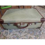 Vintage suitcase light green with leather trim