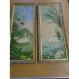 2 Oil on Board of Swans 17 1/2 x 6 1/2 inches