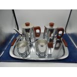 4 piece Sona stainless steel tea set and tray
