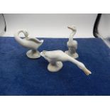 3 Lladro geese, one with chip on bottom