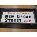 City of London 'New Broad Street' sign 30x12" metal surround