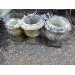 3 Small Garden Urns ( 2 are 12 inches tall other 10 )