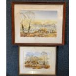 Andrew Findlay, autumn landscape scenes of country houses, watercolours, a pair, signed 38cm x 30